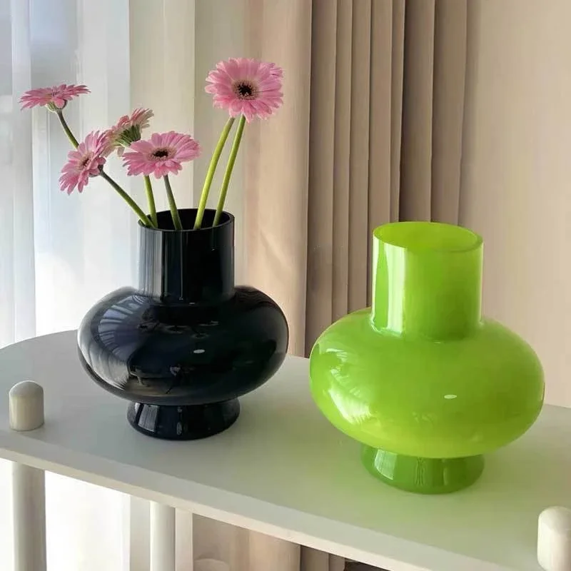 Green Pot Bellied Glass Vase Floral Arrangement Accessories Hydroponics Terrarium Flower Vase Home Decoration Accessories