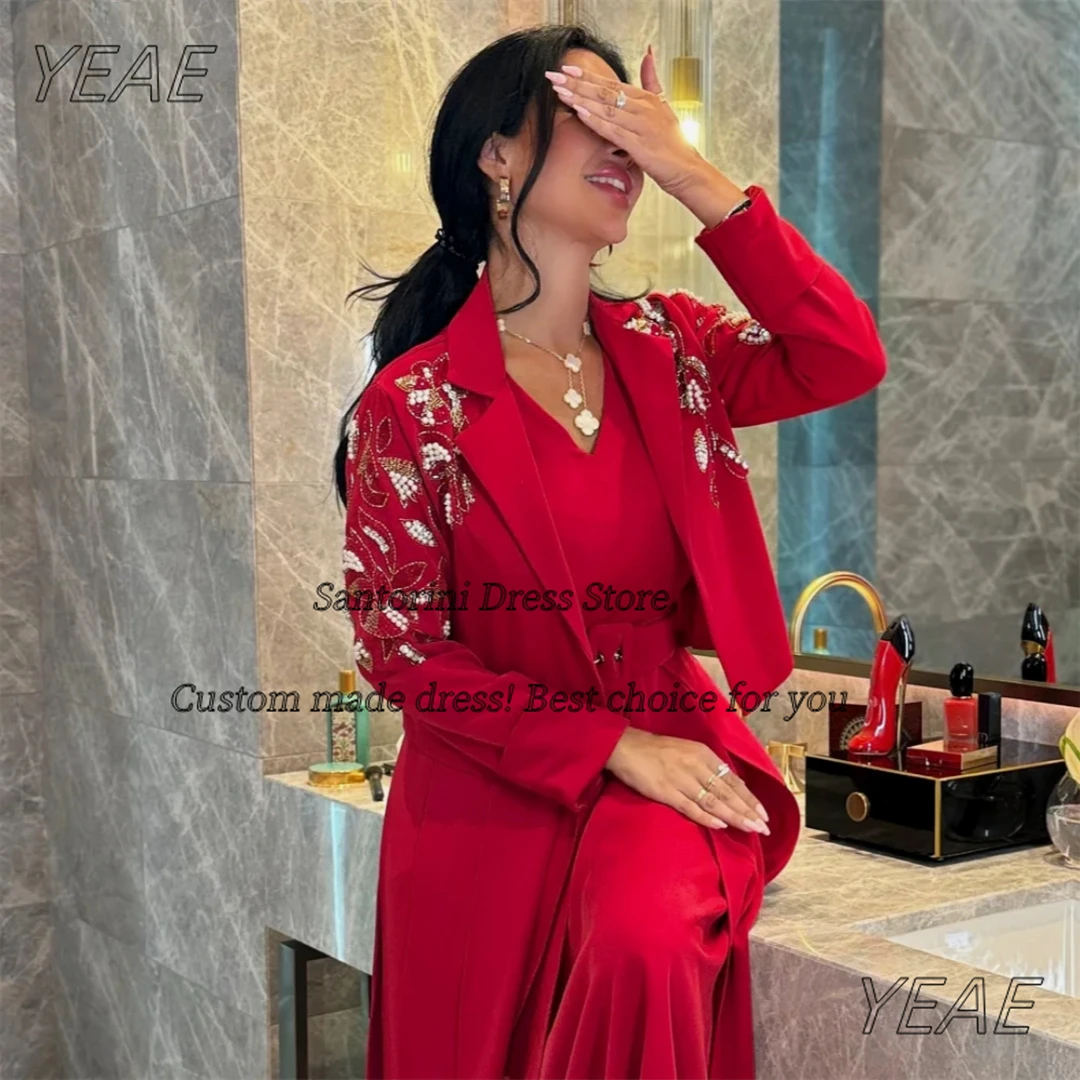 Abiti da sera con scollo a V di Santorini Giacche a maniche lunghe con perline Abito da ballo saudita Abiti da cerimonia personalizzati personalizzati personalizzati