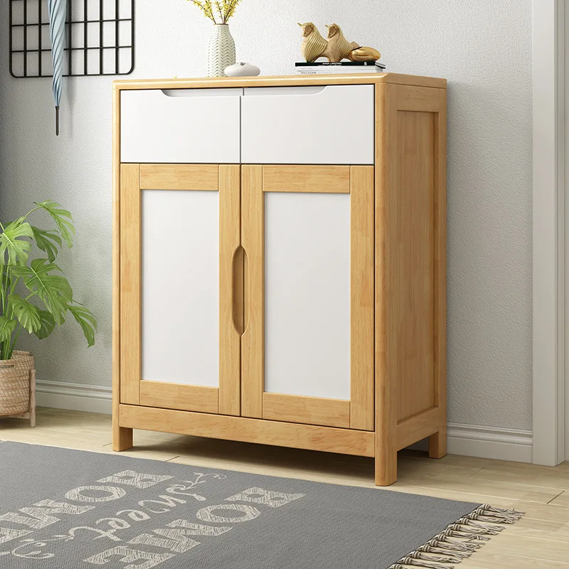Nordic style solid wood shoe cabinet household door multi-layer shoe cabinet two-door three-door small apartment 80/1.2 meter st