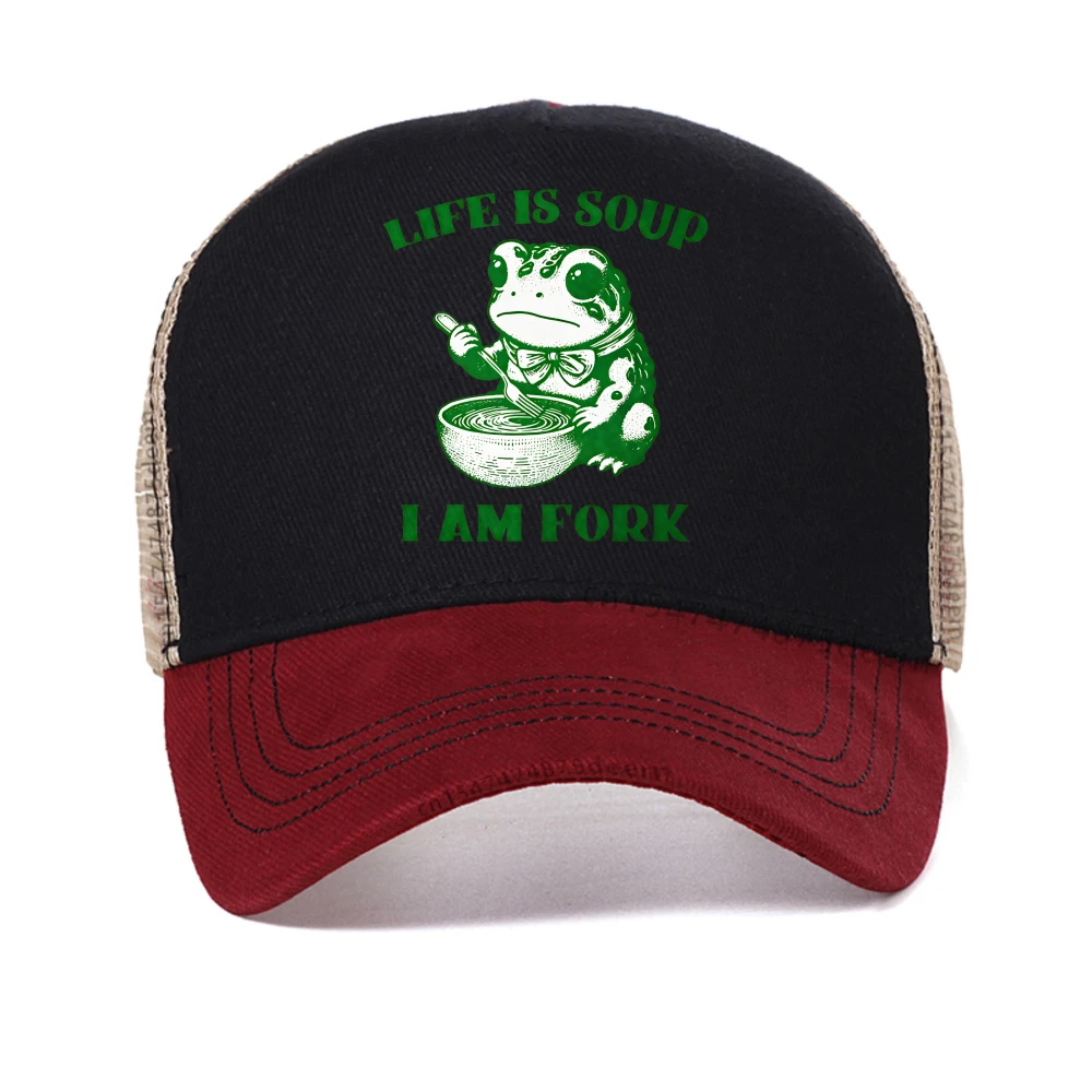 

Life Is Soup I Am Fork baseball cap for Men Women Funny Frog Relatable Life caps Summer fashion Snapback Caps causal mesh hat