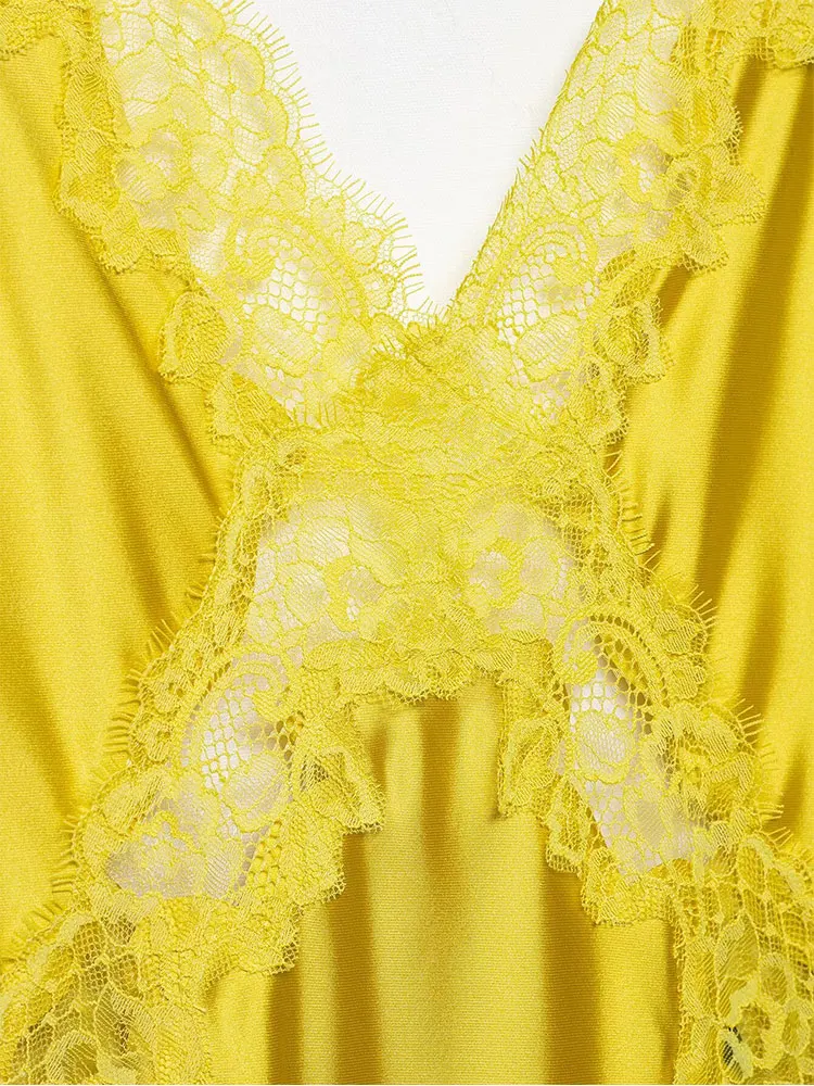 เดรสผ้าซาตินสีเหลืองประดับลูกไม้แบบสายเดี่ยว รุ่น NLZGMSJ ประจำฤดูใบไม้ร่วงปี 2025 สำหรับผู้หญิง ดีไซน์หรูหรา คอวี โชว์หลัง แขนกุด สไตล์เก๋ไก๋ เหมาะสำหรับงานปาร์ตี้และคลับ