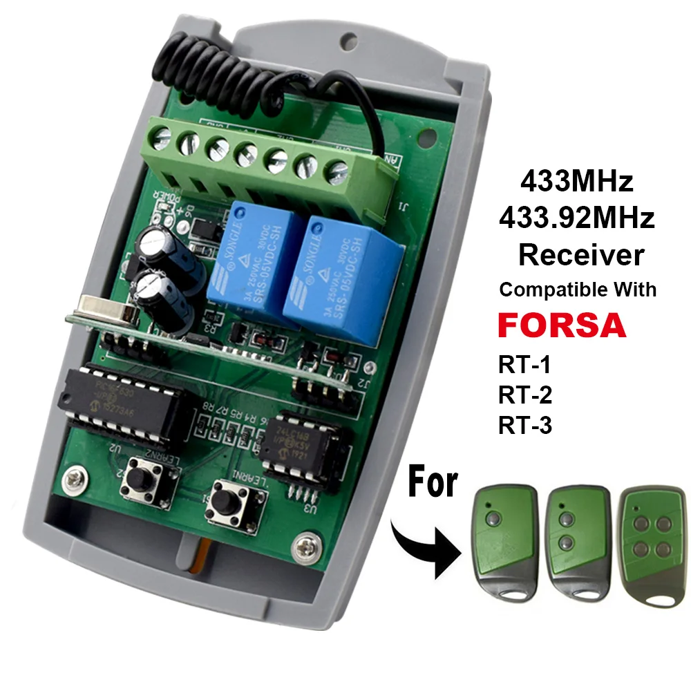 

Universal 433MHz Garage Door Receiver For FORSA RT1 RT2 RT4 433.92MHz Remote Control Gate Control Command Opener Key