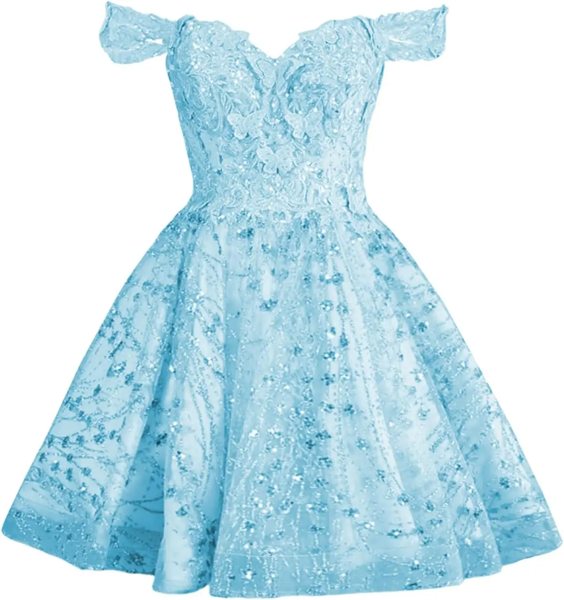 

3D Butterfly Short Homecoming Dresses Sparkly Sequin Prom Dress for Teens Off Shoulder DAMA Dress for Above Above Knee , Mini
