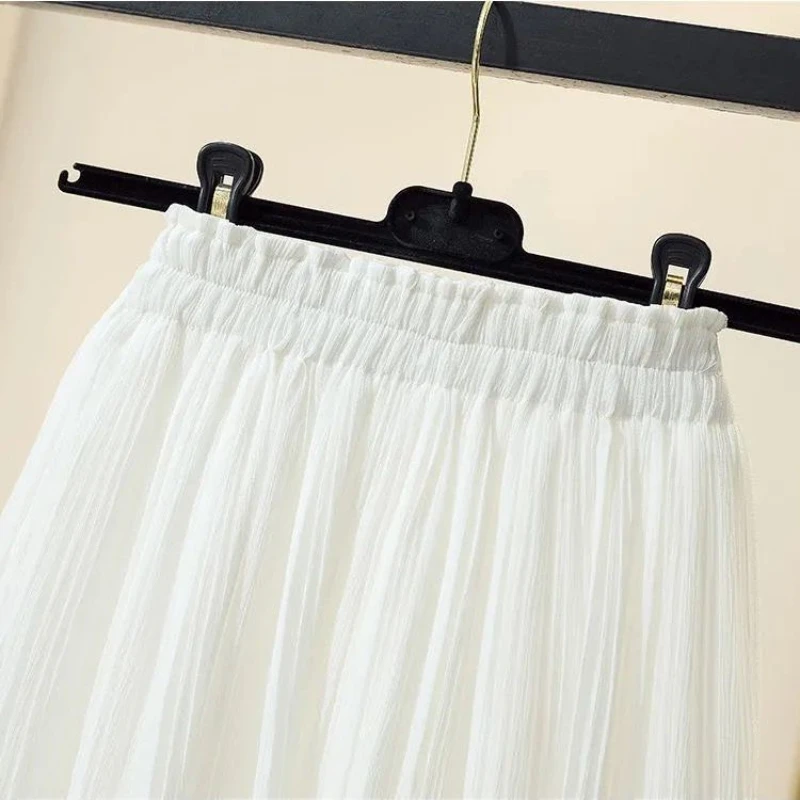 2024 Summer New Korean Edition Solid Color Chiffon Half Skirt Small Fresh High Waist Slim 100 Pleated Anti Shining Skirt Pants
