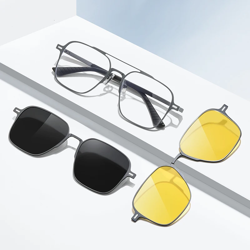 CLLOIO Men Aluminum Magnesium Sunglasses 3-in-1 Polarized Magnetic Absorbing Sunglasses Prescription Customized Eyeglasses 7040