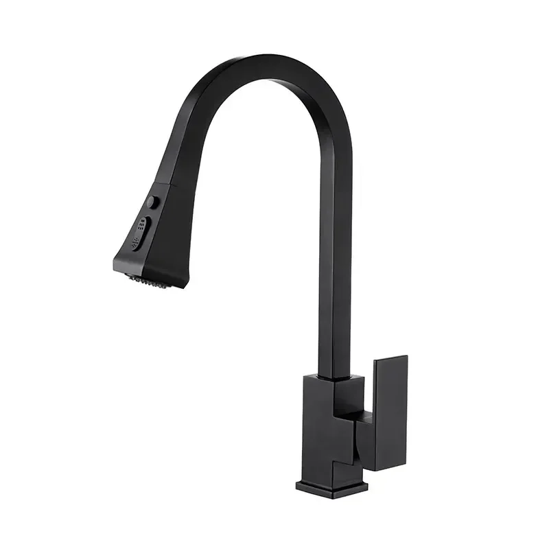 Modern Brush Black Brass Single Lever Retractable Bathroom and Kitchen Faucet