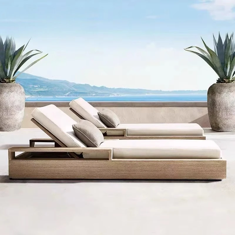 

Lounge Chair Wooden Table Outdoor Lounger Daybed Luxury Outdoor Furniture Teak Wood Modern Sunbed for Swimming Pool Beach
