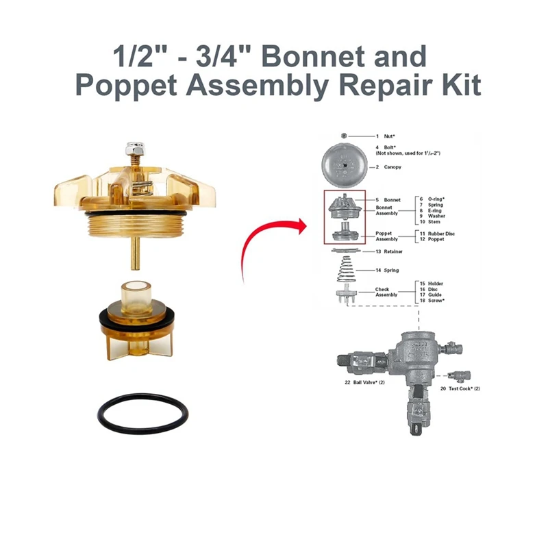 Hot-A015-Bonnet Kit di riparazione e poppet per Febco 765-1 PVB e per dispositivo di prevenzione del riflusso Febco FVB