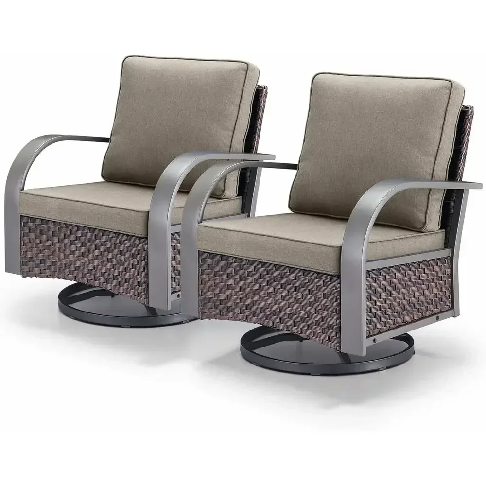 2-Piece Heavy Duty Swivel Rocker Patio Chair Set with Wide Metal Armrests and Removable Cushions