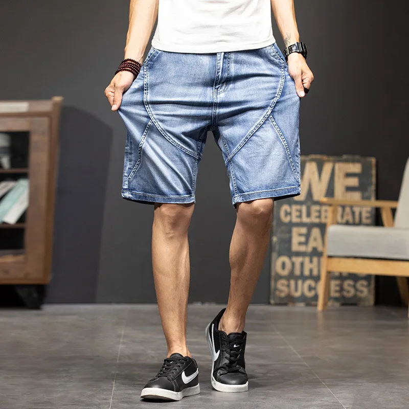 Summer Lightweight Loose Straight Leg Denim Shorts Men's Plus Size Korean Casual 5-Pocket Light Color
