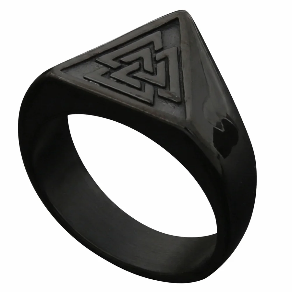 Vintage Nordic Viking Ring Titanium Steel Minimalist Triangle Symbol Signet Ring Retro Decors Rune Protector Amulet Ring