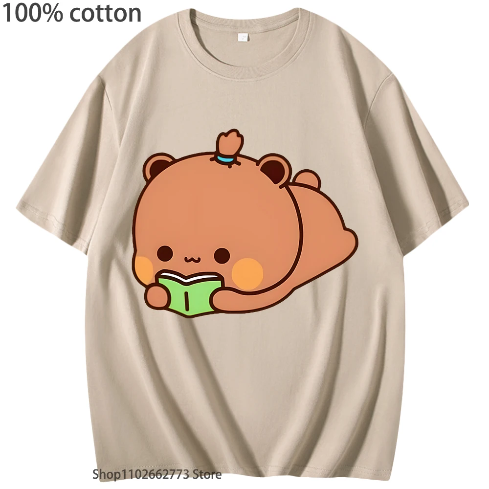 Dudu Is Reading tees Men/women Kawaii Cute Bubu Panda Bears tshirt Male Female 100% cotton tee-shirt Y2k clothes KPop Streetwear