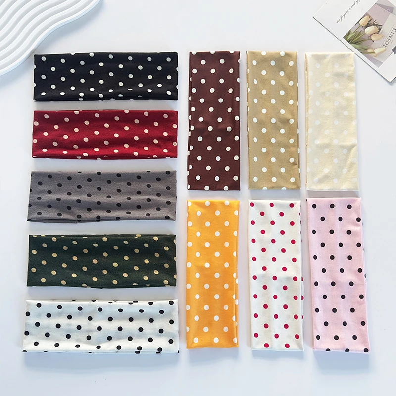 Elegant Temperament Wide Brim Hair Ties Fashion Girls Sporty Headband Woman Polka Dot Fabric Hairband Fitness Sweatband Headband