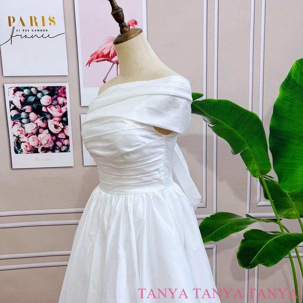 Tanya elegante una línea vestido de novia con chal nupcial Simple plisado sin tirantes con cordones en la espalda vestidos de novia de matrimonio personalizar TT611