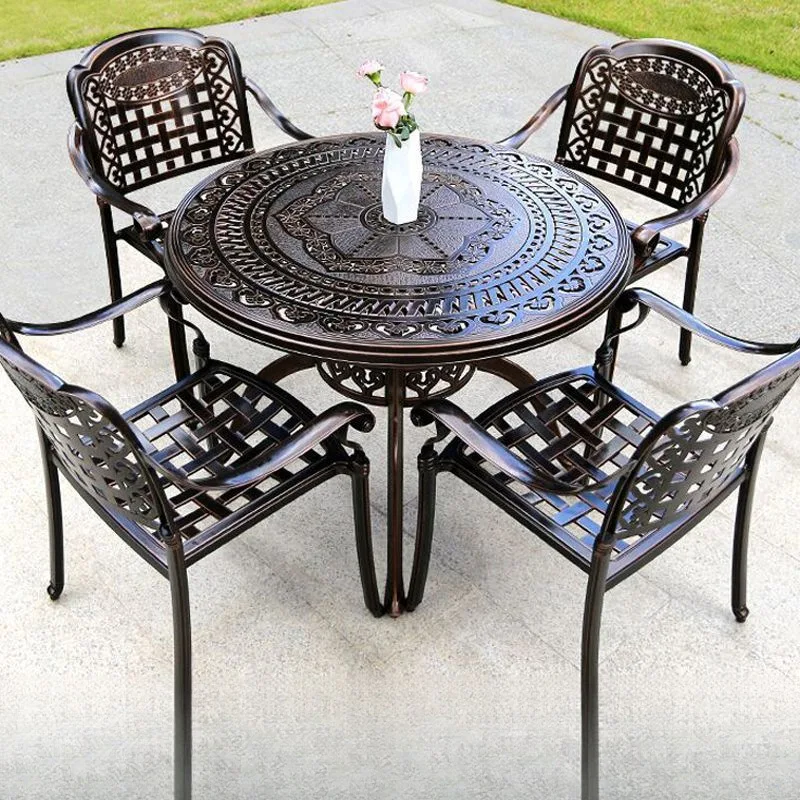 Outdoor cast aluminum table and chair three-five-piece outdoor leisure open-air balcony garden courtyard waterproof wrought iron