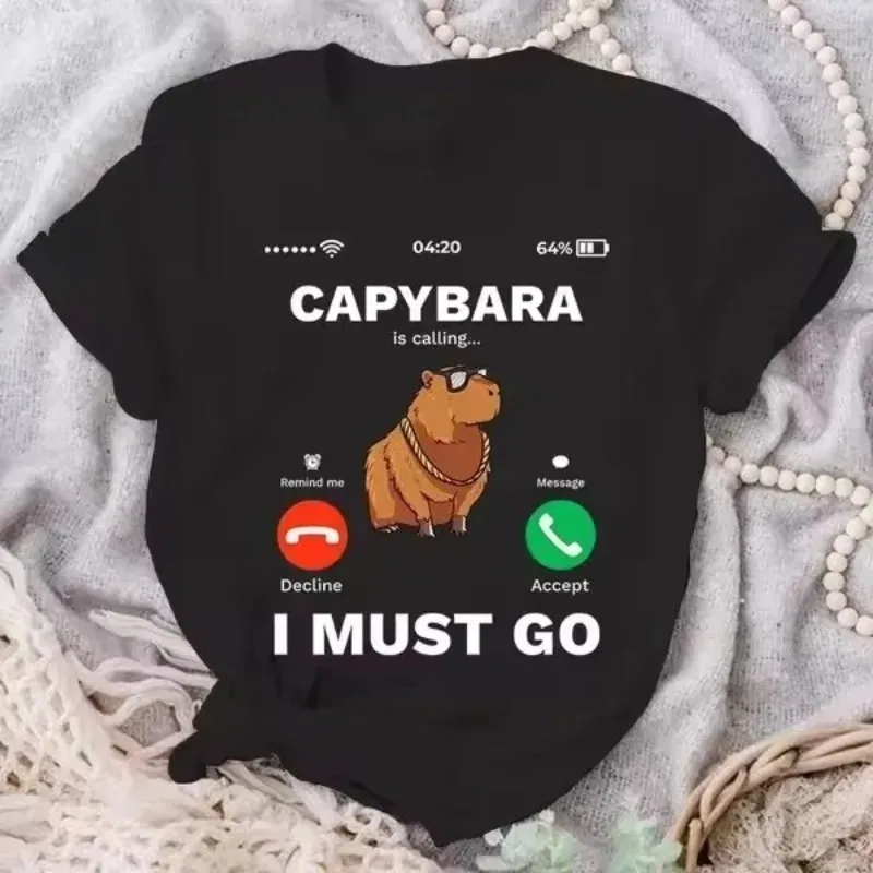 

Футболка Capybara Is Calling, забавная футболка с юмором Capybara Rodent Lover, женская повседневная футболка с короткими рукавами и графическим рисунком, винтажные футболки