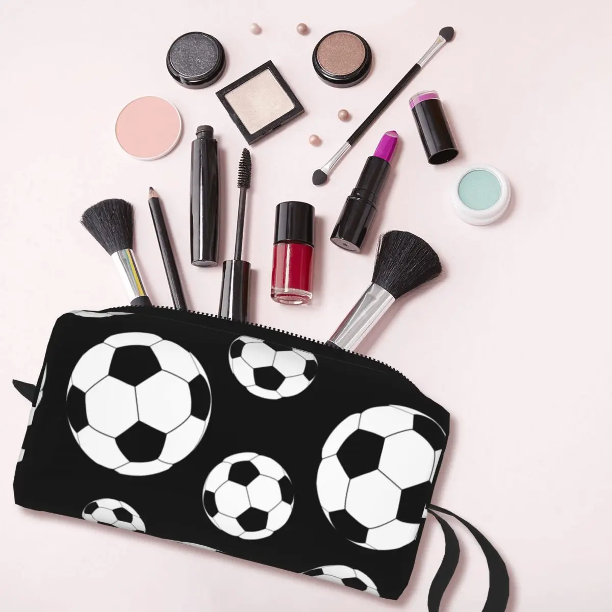 Custom Kawaii Soccer Sports Ball Travel Toiletry Bag for Women Cosmetic Makeup Bag Beauty Storage Dopp Kit image 3