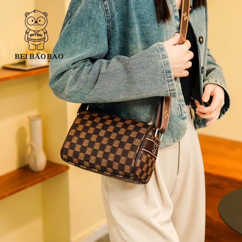 Grid Square Bag 2024 New Retro Fashion Casual Women\'s Bag Bear Pattern Design Crossbody Bag Large Capacity Single Shoulder Bags