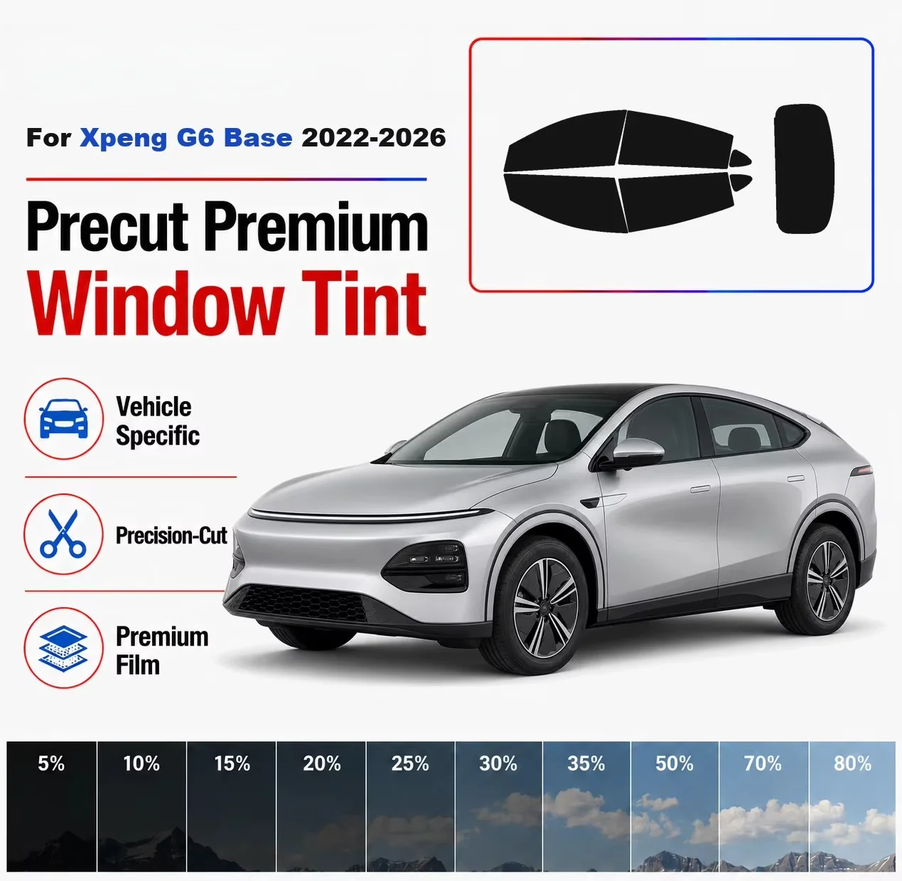 Premium Precut Window Tint Kit Front Rear Windows Rear Windshield For Xpeng G6 Base 2022-2026 Complete Set Nano Ceramic Film