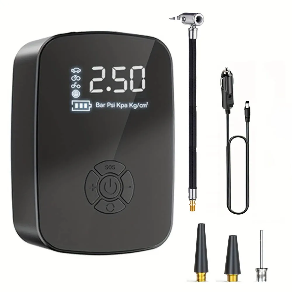 

Портативный воздушный насос для шин, проводной плагин постоянного тока с цифровым манометром, воздушный насос для автомобильных шин со светодиодной подсветкой