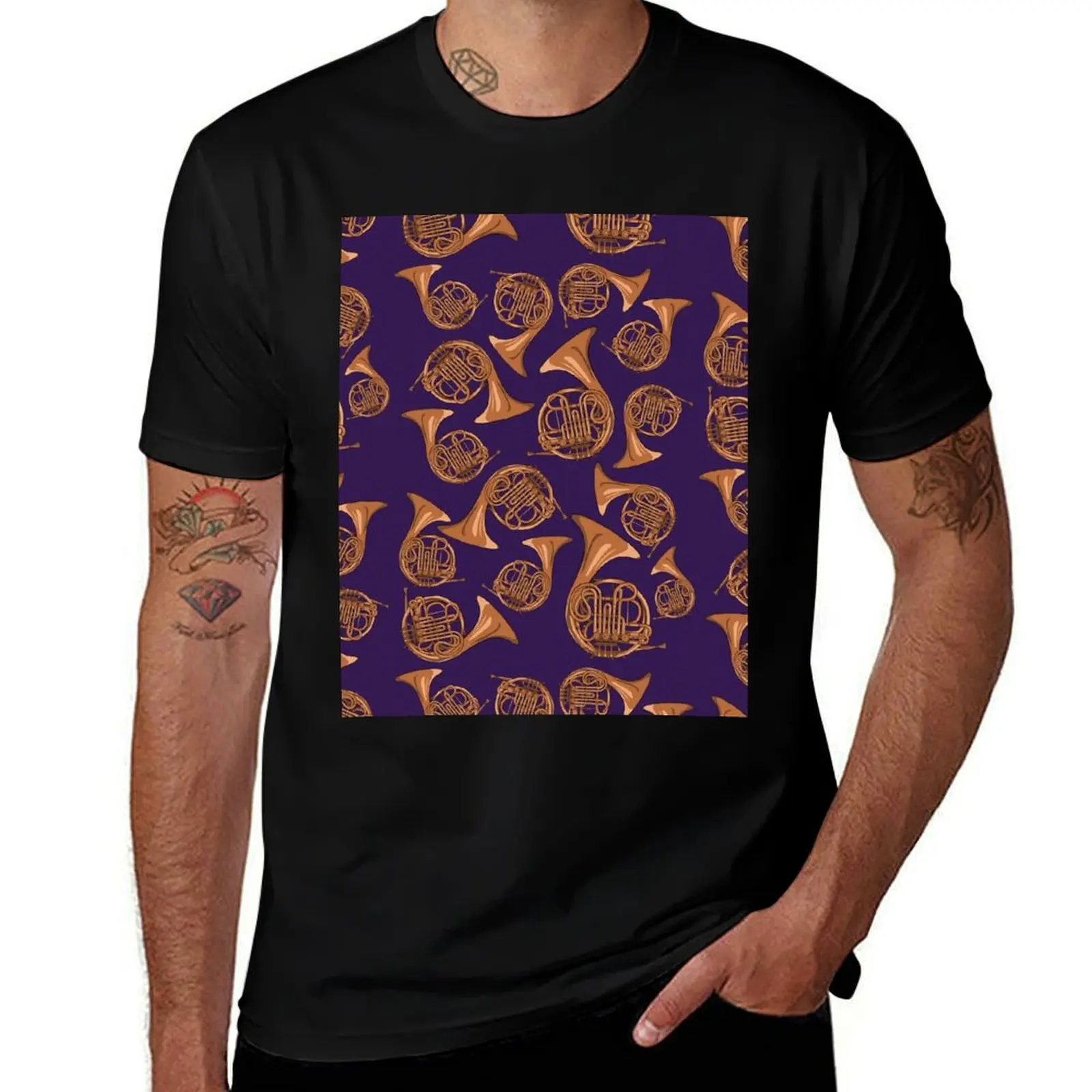 French Horn Pattern Purple T-Shirt designer shirts graphic shirts mens graphic t-shirts anime