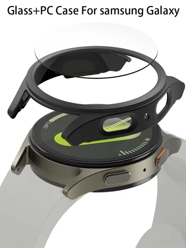Vidrio + funda para Samsung Galaxy Watch 7 6 5 4 40mm/44mm Protector de pantalla vidrio templado y cubierta protectora dura de parachoques Accesorios