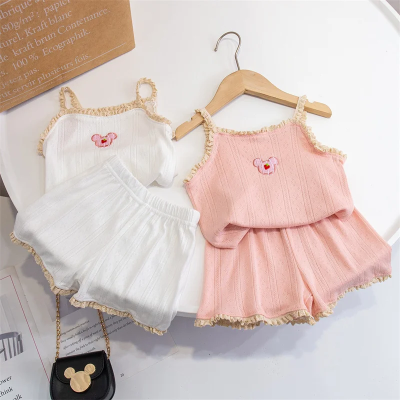 Girls Casual Sling Set Kids Summer Homewear Clothes Suit Children Soft Comfortable Pajamas+Shorts 2Pcs New Infant Cute Outfits