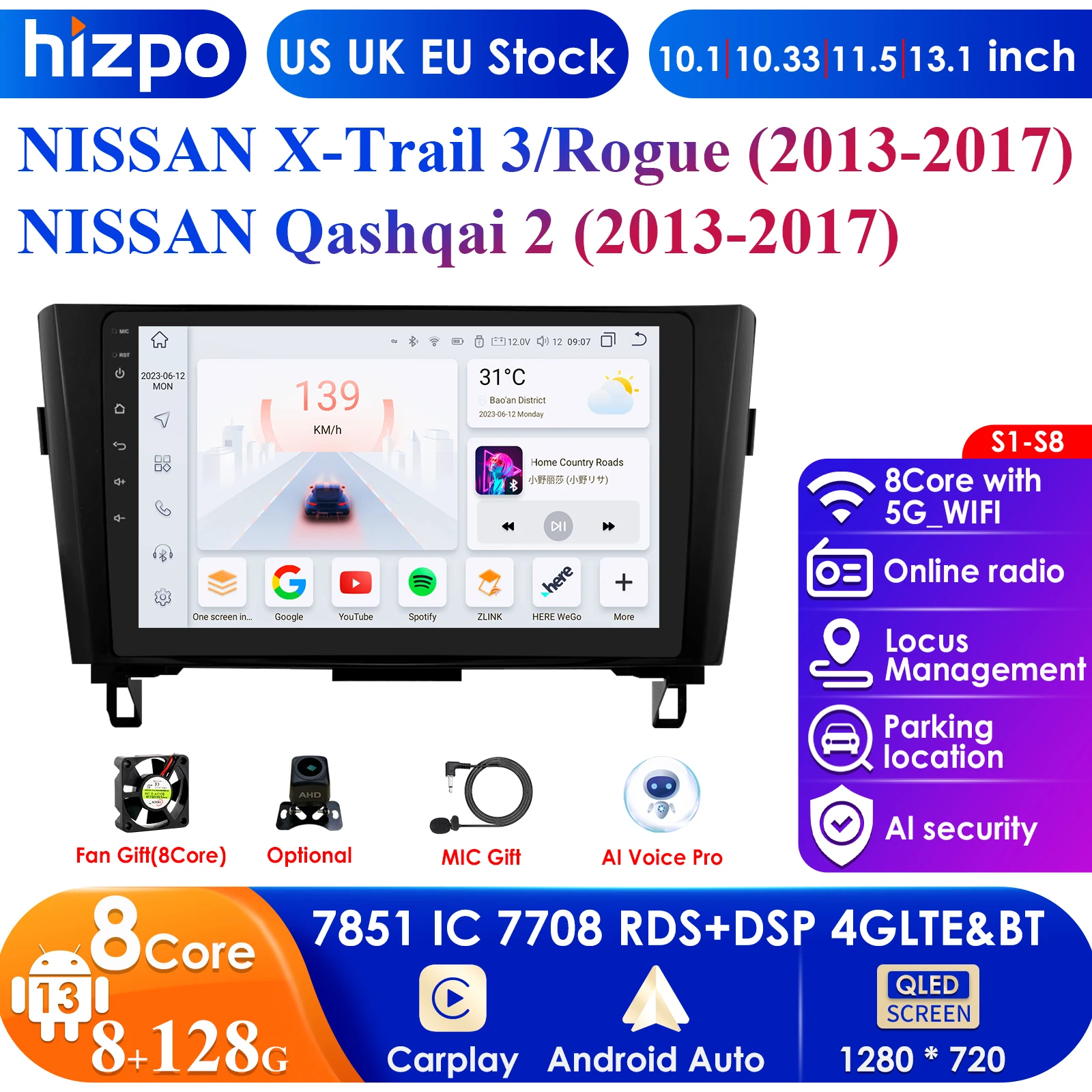 

Wireless CarPlay Android 13 Auto Radio For Nissan Qashqai J11 X-Trail 3 T32 2013-2017 Car Multimedia Player GPS 2din Autoradio