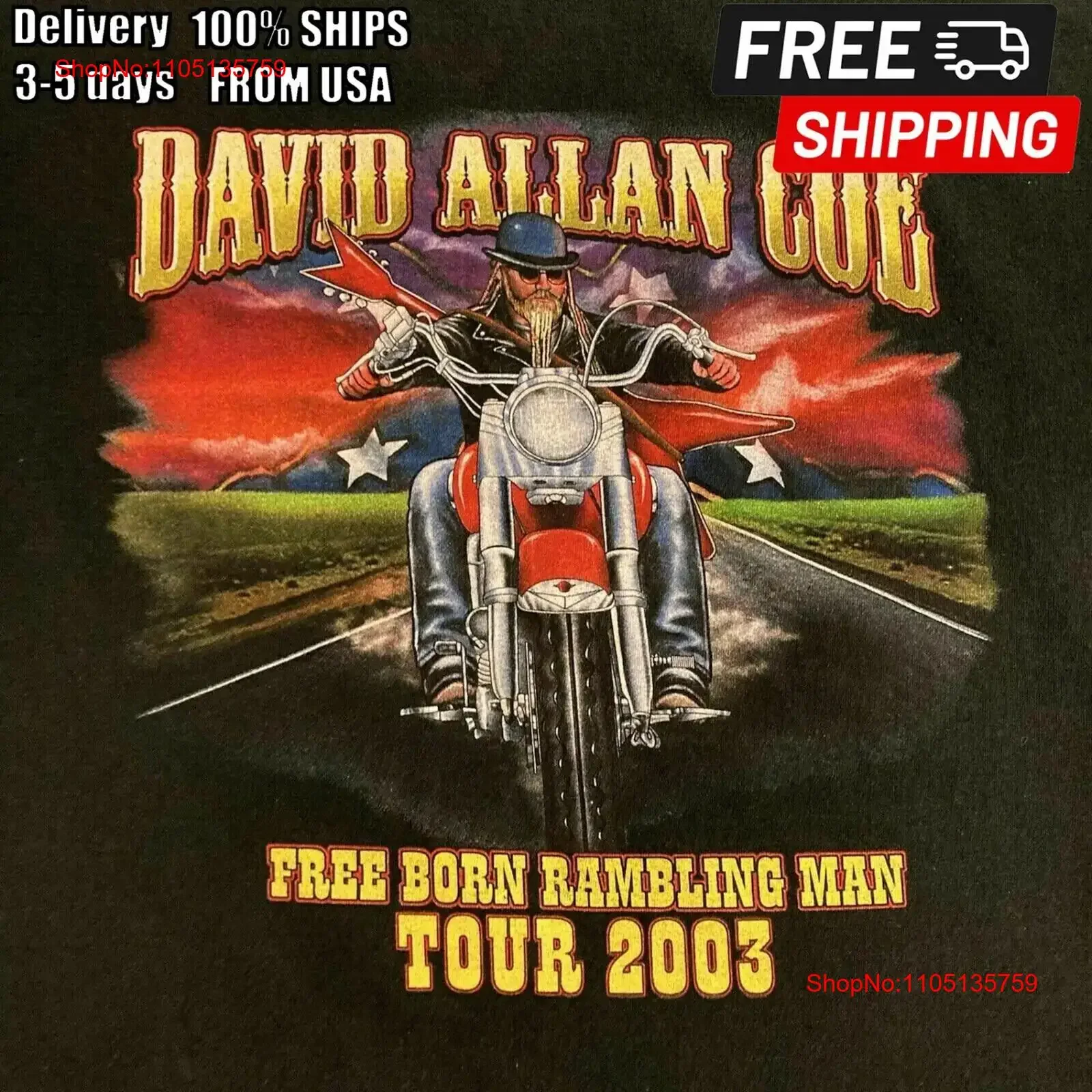 David Allan Coe Tour 2003 Cotton Black S 345XL T Shirt Free Shiping vintage Washed Unisex Versatile Comfortable Stylish Casual