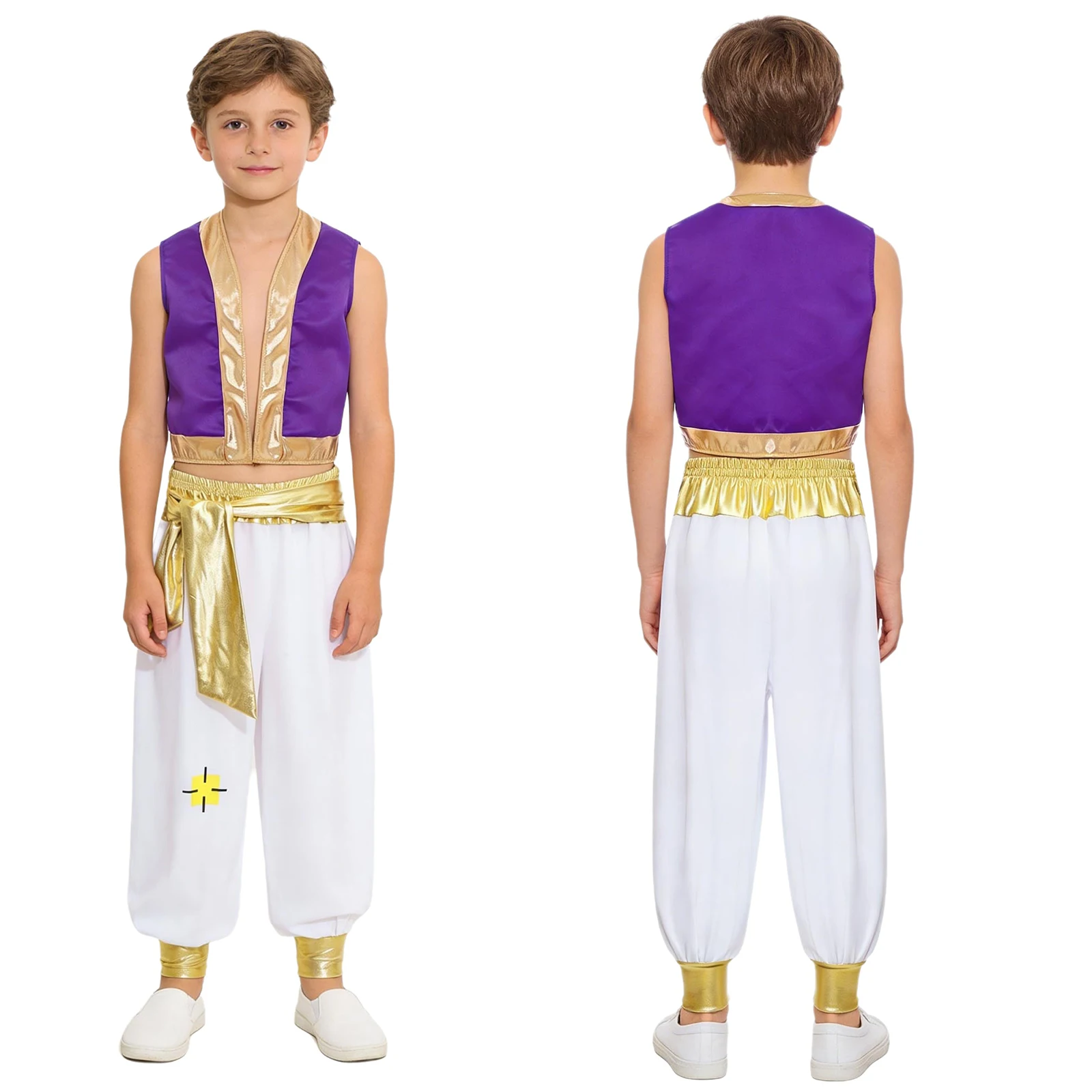 Boys Arabian Prince Costumes Halloween Arab Game Character Dress Up Loose Vest Waistcoat with Harem Pants Carnival Performance