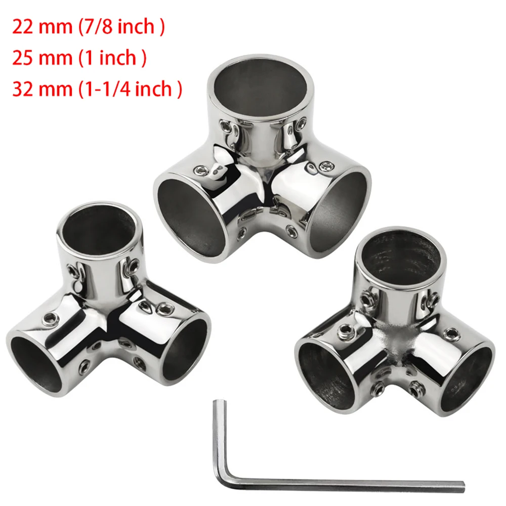 22mm/25mm/32mm Pipe 90 Degree 3 Way Corner Elbow Boat Hand  Rail Fittings Marine Hardware 316 Stainless Steel Tubing