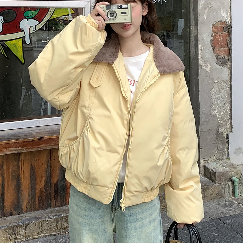 

Модное простое хлопковое пальто женское, новинка 2025 года, зимняя верхняя одежда для отдыха, теплая универсальная куртка с толстым воротником из овечьей шерсти для женщин