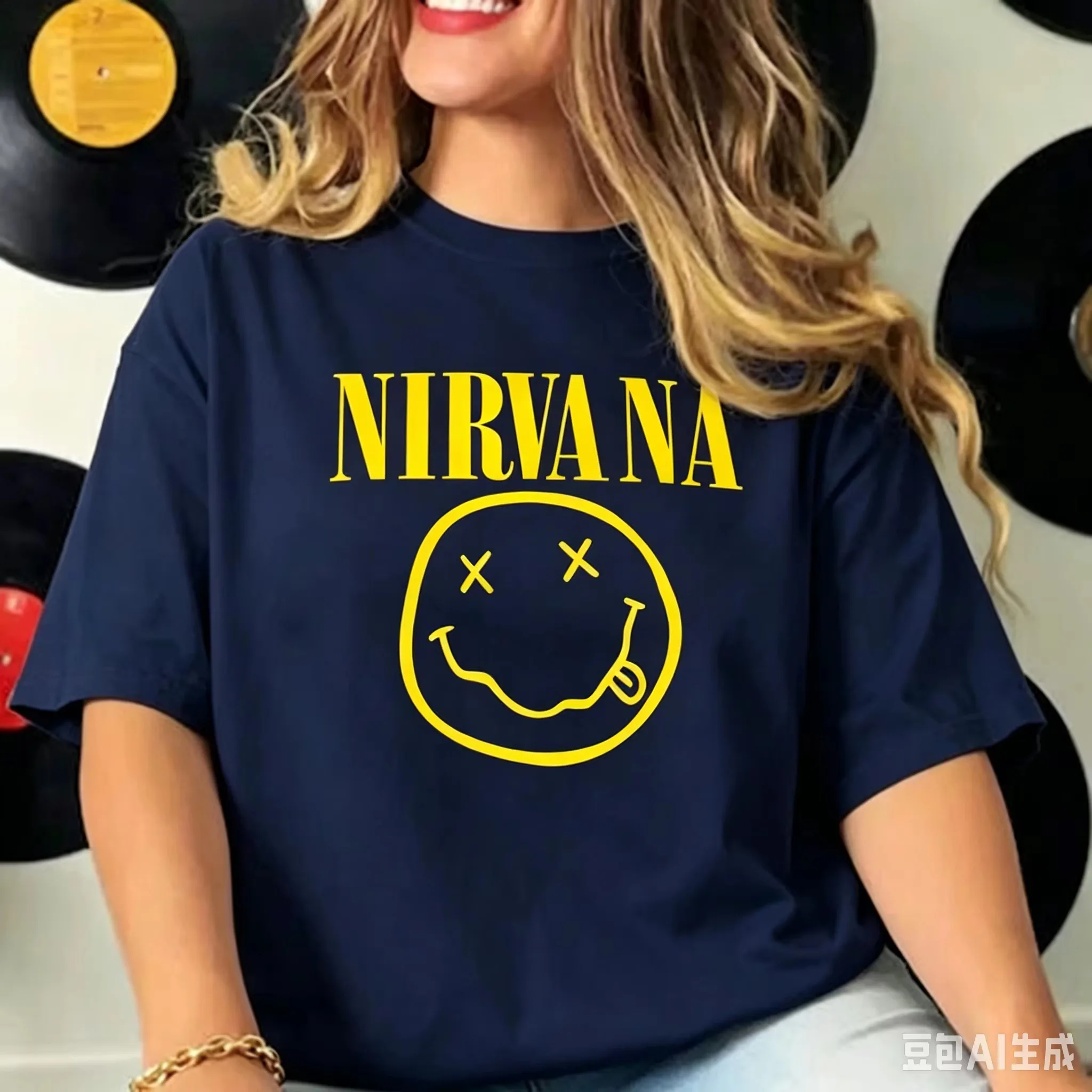 Nirvana Smiley Face Tee, 90s Vintage Grunge Band Shirt Hoodie Pullover, Unisex Streetwear Sweatshirt, Kurt Cobain Fan Gift