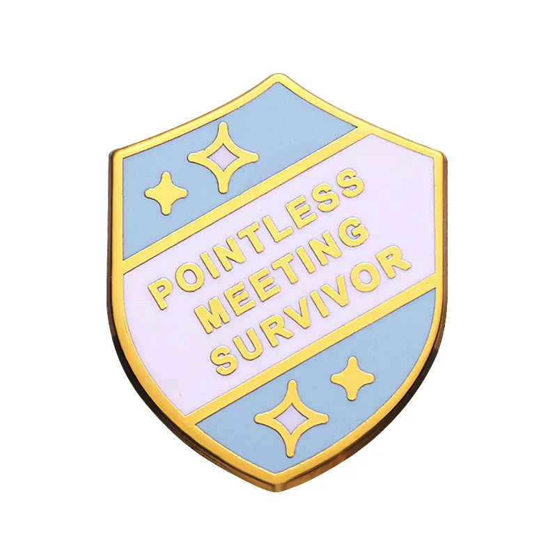 Pointless Meeting Survivor Hard Enamel Pin Shield Metal Brooch Badge Fashion Jewellery Backpack Accessory Gifts