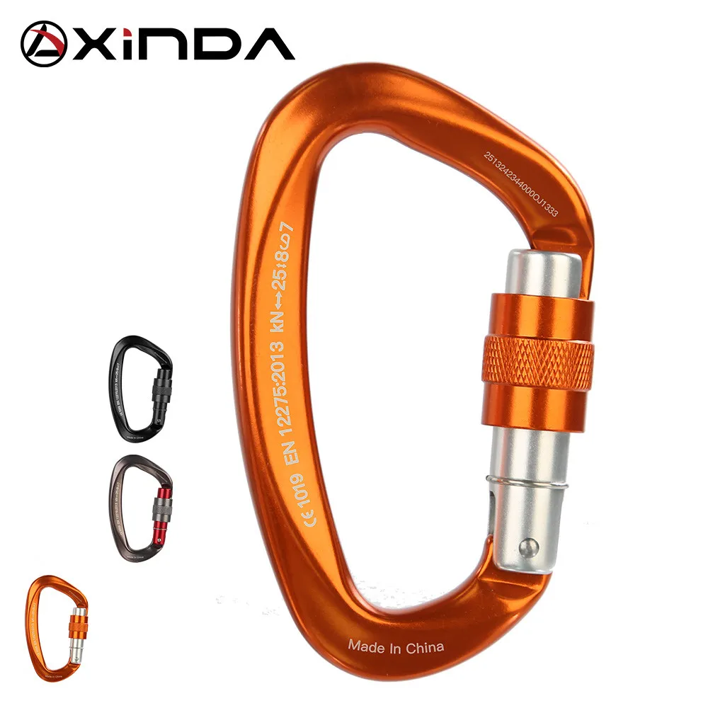 Xinda 25kN  D-Shape Carabiner Climbing Security Safety Buckle Screw Gates Master Lock Carabiner Outdoor Rock Climbing Equipment