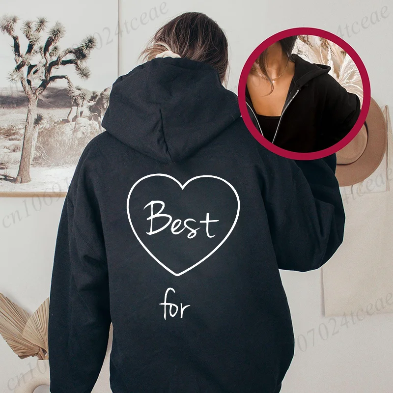 Hoodie met rits Dames casual sweatshirt met capuchon Beste vrienden voor ooit Creatieve hoodie BFF Beste vrienden Gedrukte hoodie-tops met rits