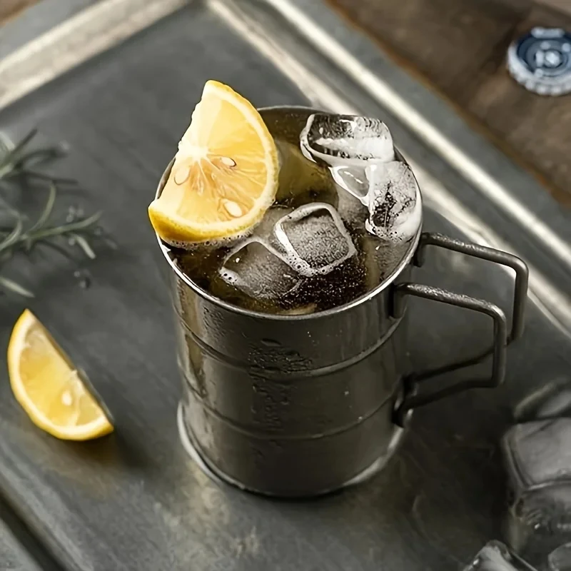 كوب بيرة عتيق من الفولاذ المقاوم للصدأ بمقبض ، قش ، تخييم ، أكواب قهوة للسفر ، كوب ماء ، أدوات شرب للمشي لمسافات طويلة ، صيد السمك ، نزهة