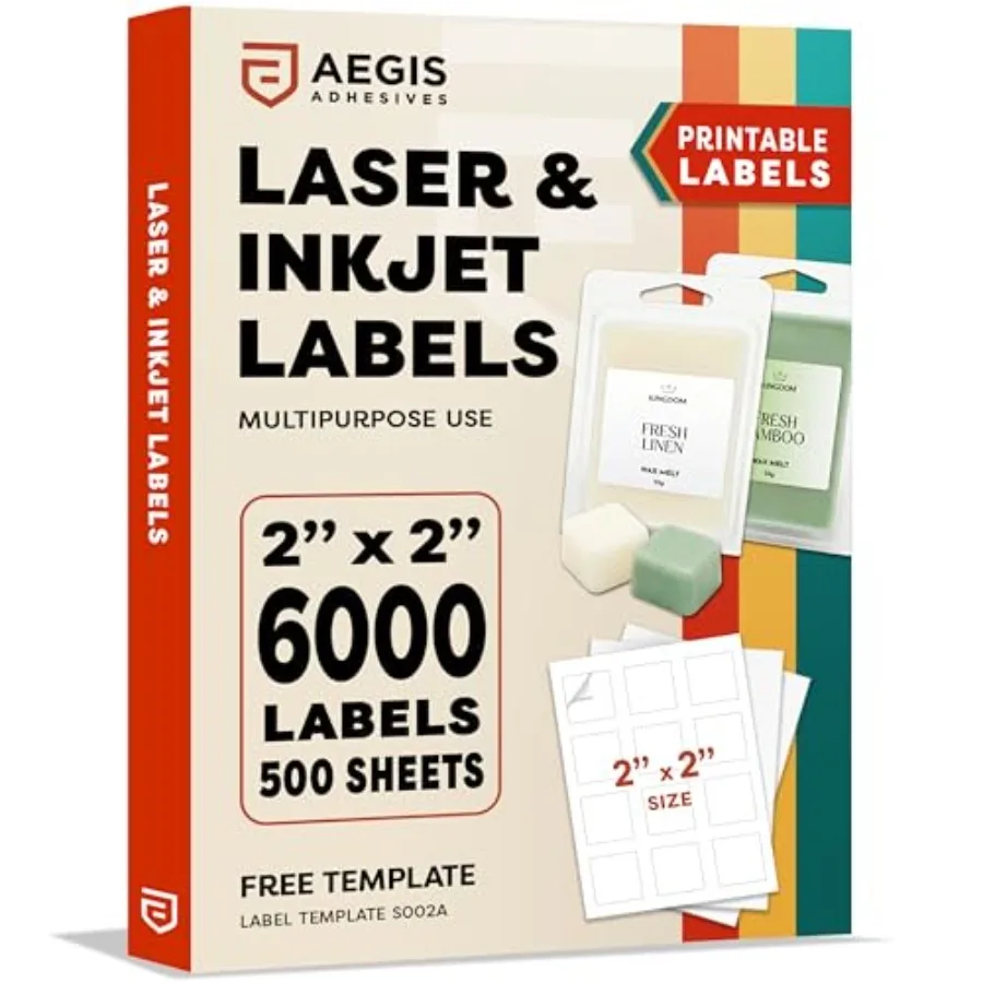 

2" X 2" Square Printable for Inkjet and Laser Printers - 500 Sheets Matte White Custom Stickers for Business Logos QR Code Stic