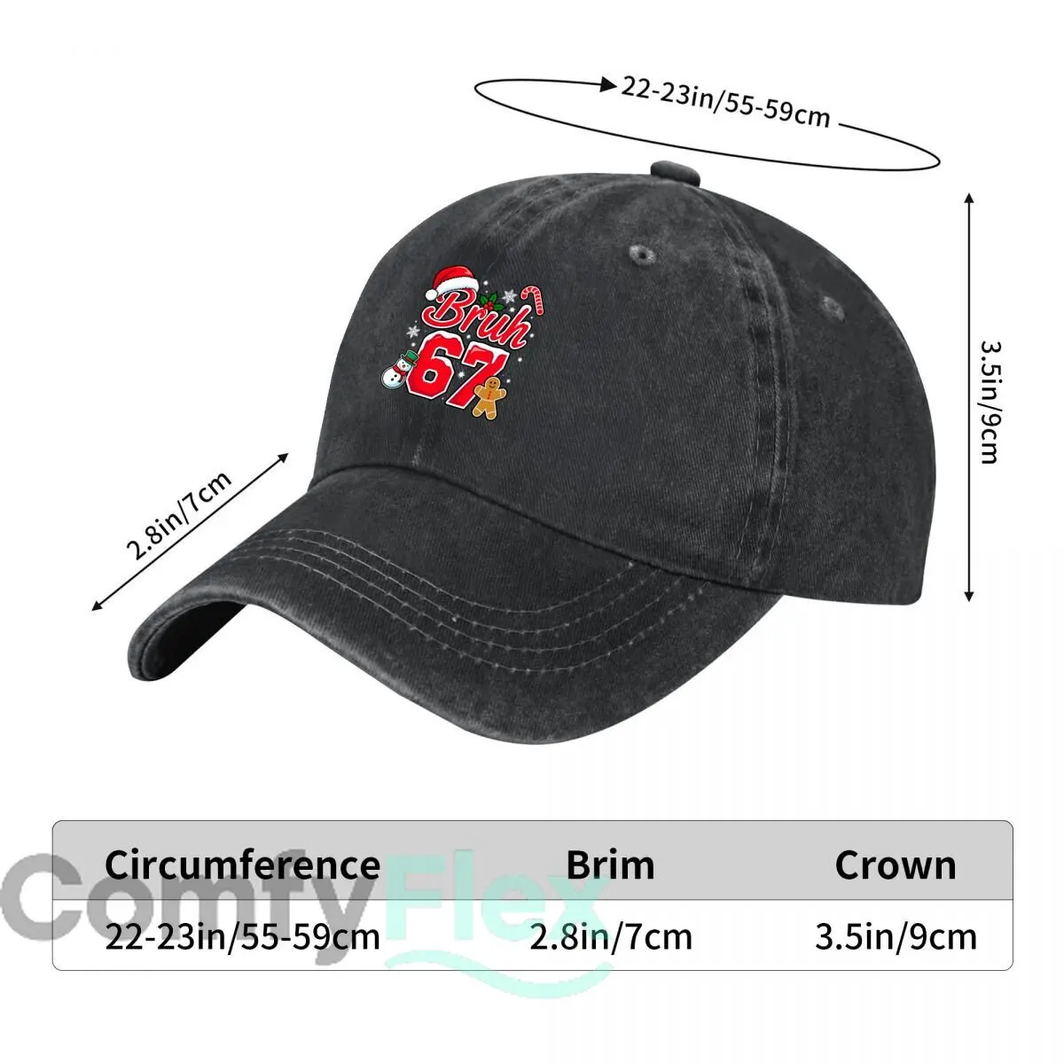 Bruh 67 Christmas Snowman Gingerbread Candy Cane Holly Snowflake New Vintage Washed Cotton Baseball Cap Sun Hats