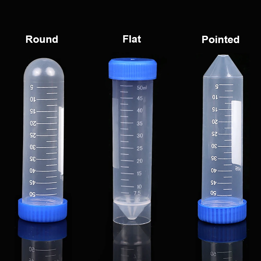 10Pcs 50ml Centrifuge Tube Screw Cap Flat/Round/Pointed Bottom Centrifugal Tube Laboratory Vial Sample Container Lab Supplies