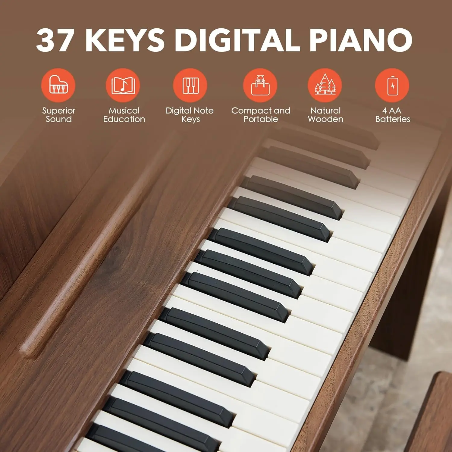 37 Keys Digital Piano for Children, Toddler Music Educational Instrument Toy Wood Piano