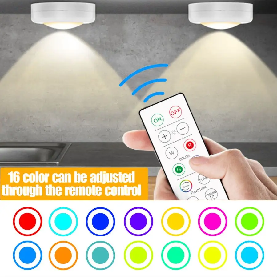 LED Night Light 16 Colors Fast Changing Atmosphere Lights Smart Remote Control Cabinet Light AAA Battery Not Include