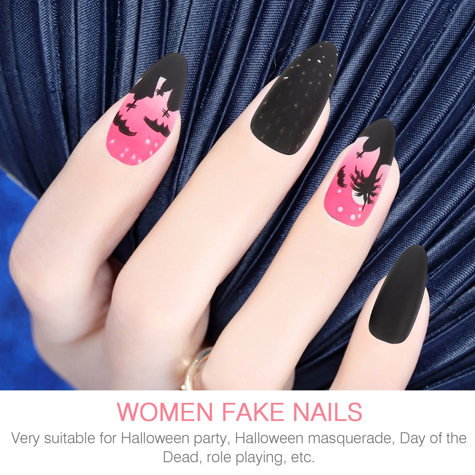 

48pcs Halloween False Nail Tips Women Artificial Long Fake Nails Full Cover Halloween Women Fake Nails Tips Diy Manicure