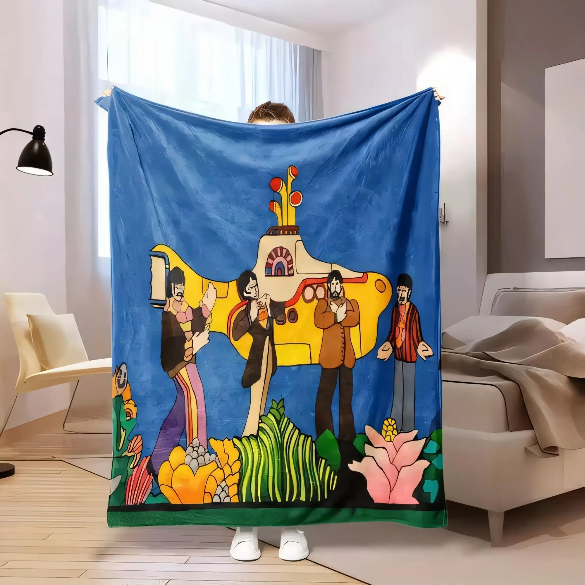Beatles Yellow Submarine Blanket Colorful Soft Throw Blanket for Bed Sofa Decorative Gift with Psychedelic Art Design Featuring
