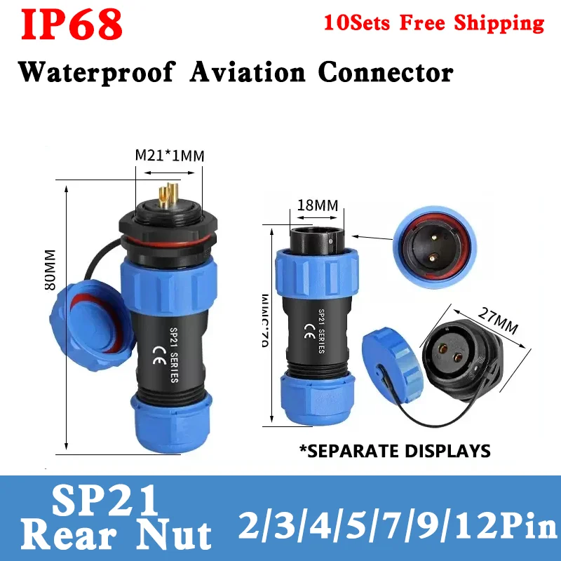 

SP21 Rear Nut Type Waterproof Aviation Connectors IP68 2/3/4/5/7/9/12Pin Cable Connectors Male/Female Plug&Socket Panle mount