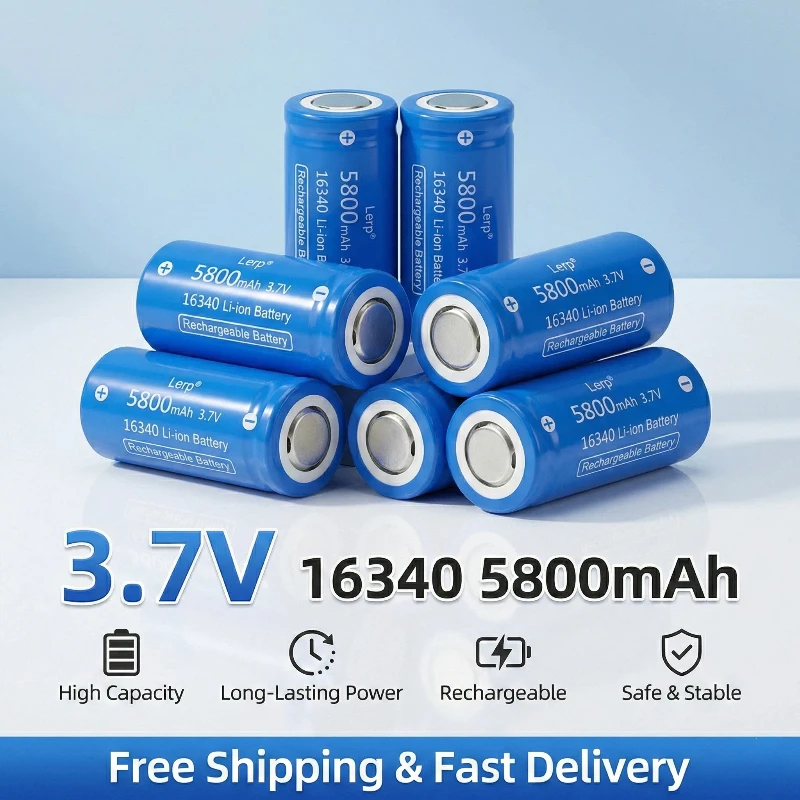16340 Rechargeable Battery 3.7V 5800mAh Li-ion Lithium Batteries for LED Flashlight Solar Light Electric Tools High Capacity