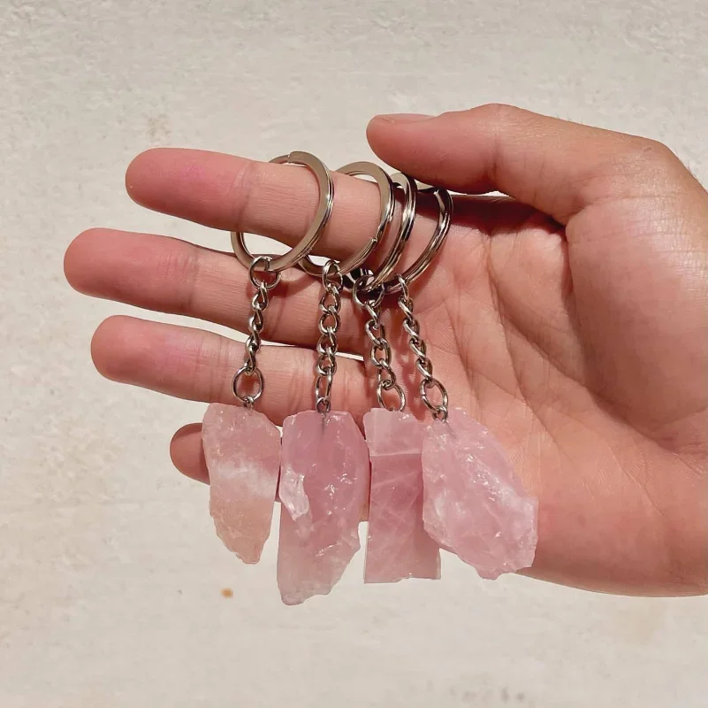 

12pcs Natural Raw Ore Key Chain Ring Gem Quartz Fluorite Citrine Amethyst Irregular Stone Pendants Keyring Keychian DIY Jewelry