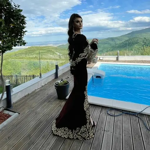 Vinröd Marockansk Kaftan Formell Aftonklänning Sjöjungfru Långa Ärmar Applikationer Balklänningar Arabiska Festklänningar Anpassade 10 best sales Arabisk förlovningsklänning - №6