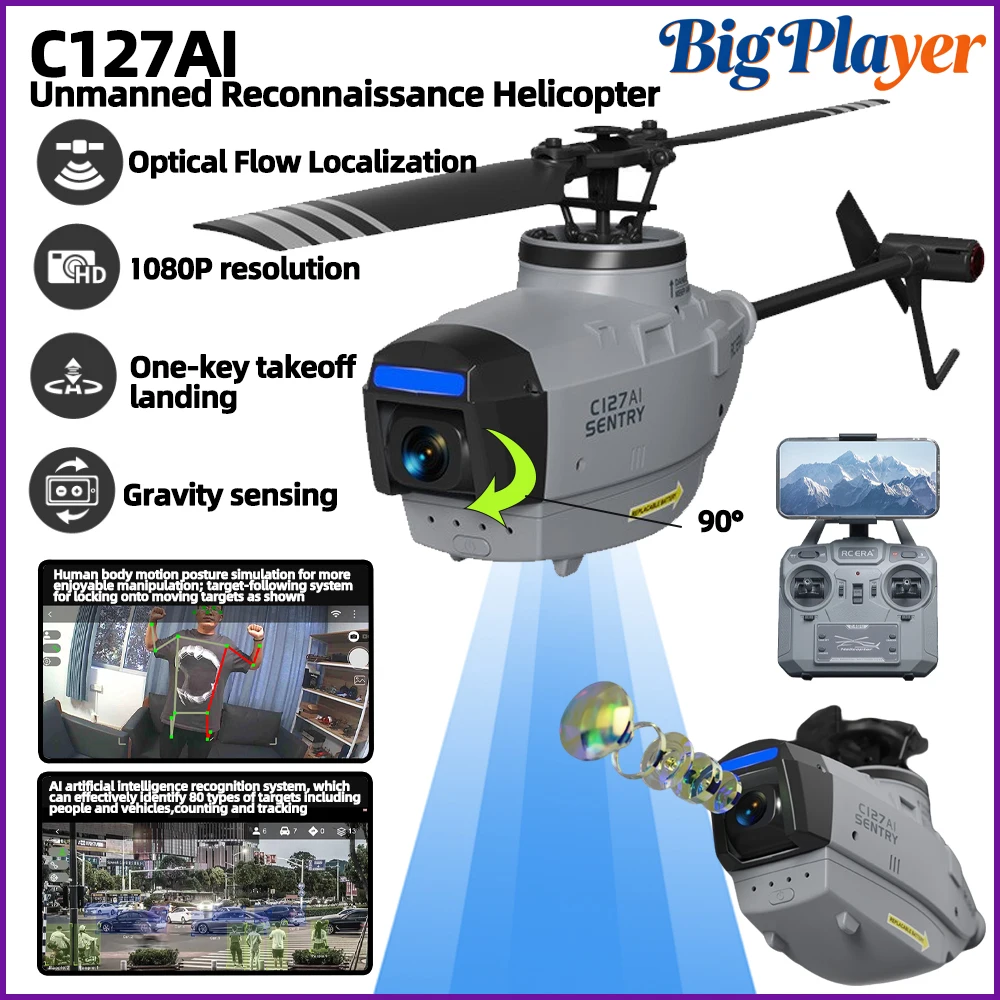 C127AI C127 C128 2.4G 4CH RC Helicopter 6‑Axis Gyro Stabilized Professional RC Aerial Photography Powerhouse Aircraft