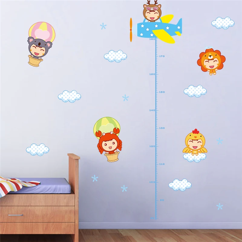 Cartoon Flying Baby Pilot Growth Chart Wall Decal For Kids Room Decoration Nursery Mural Art Diy Home Sticker Children Gift